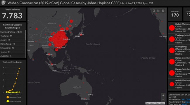 Coronavirus salgınını gösteren gerçek zamanlı dünya haritası sitesi yayınlandı