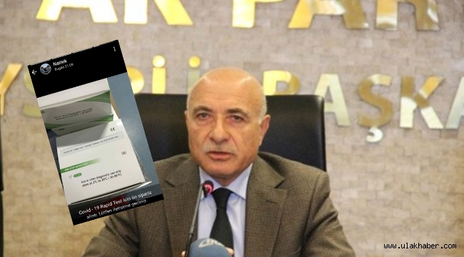 AKP Milletvekili İsmail Tamer'in oğlu Namık Tamer koronavirüs test kiti satıyor