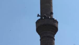Minarede mahsur kaldı