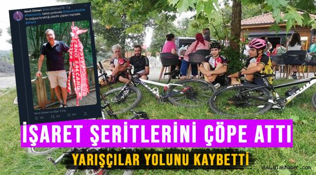 Çevreci vatandaş parkur işaretlerini topladı bisikletçiler yolunu kaybetti