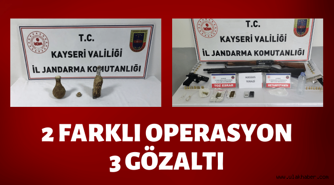 Kayseri Jandarmasından 2 operasyon, 3 gözaltı