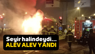 Kayseri'de hareket halindeki otobüs alev aldı