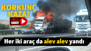 Kayseri'de korkunç kaza: TIR ve otomobil alev alev yandı!