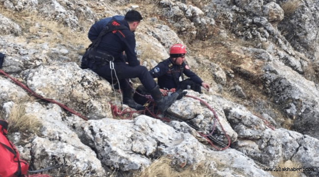 Uçurumda mahsur kalan keçi, 3 saatlik çalışma sonrası kurtarıldı 