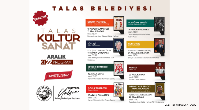 Talas'ta aralık ayı kültür sanat dolu geçecek