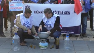 Taş kaynatan memurlar, en düşük maaşın yoksulluk sınırına çıkarılmasını istedi