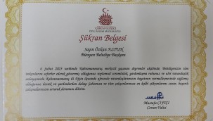 Afet bölgesinden Bünyan Belediyesi'ne şükran belgesi