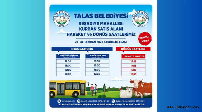 Talas Belediyesi'nden kurban satış alanına ücretsiz servis