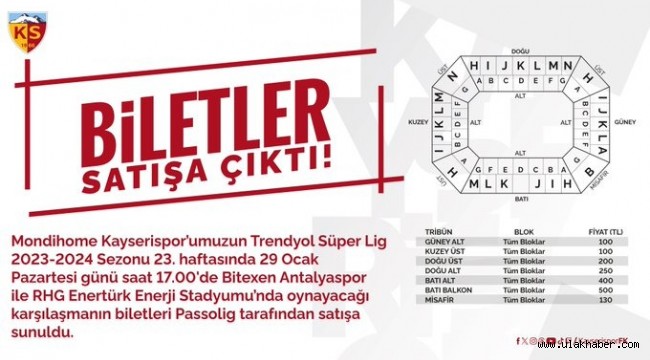 Kayserispor  - Antalyaspor maç biletleri satışa çıktı